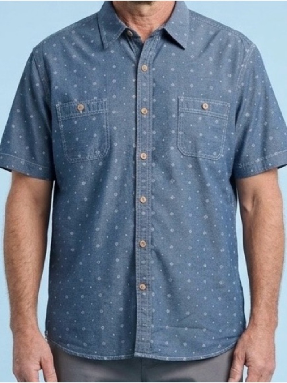 Daniel Cremieux Short-Sleeve Dot Blue Chambray Shirt